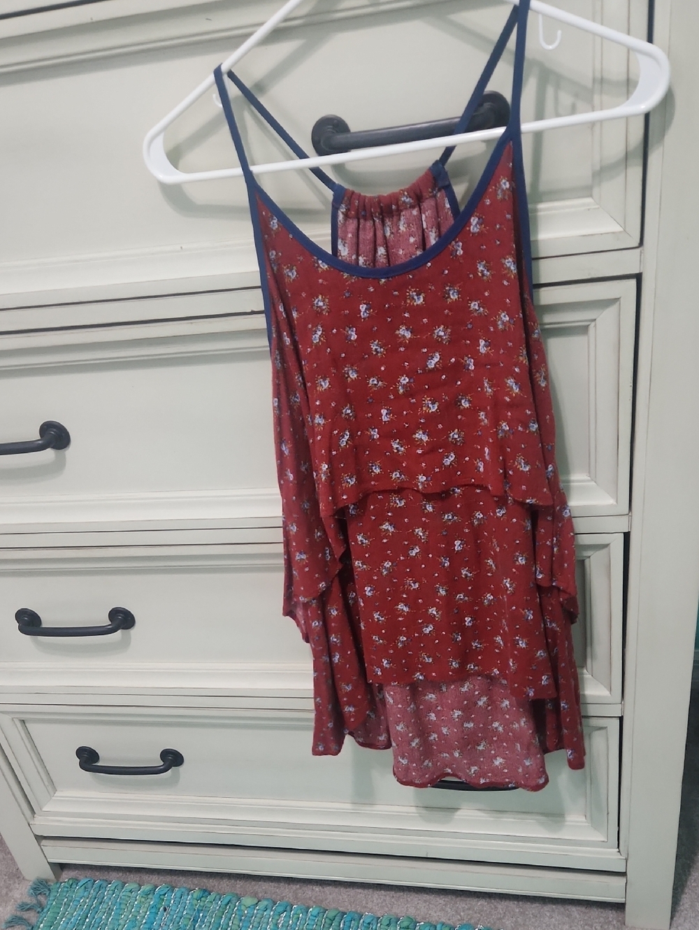 Harlowe & Graham Rust Red Floral Shirt with Navy Trim